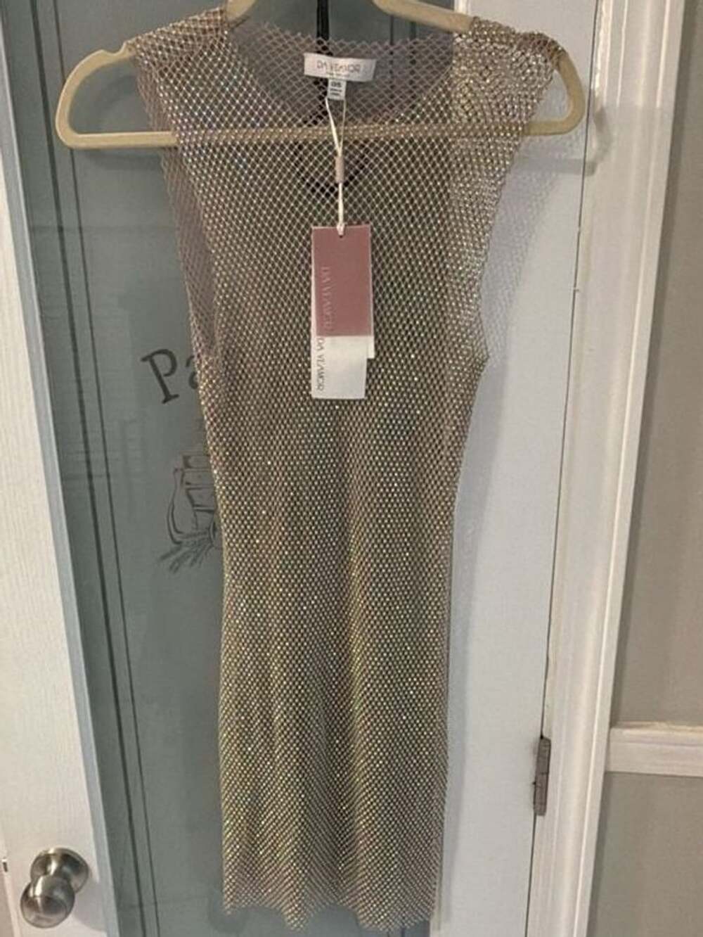 Da Veamor Rhinestone Mesh Dress O/S Nude Sparkle Party Mini